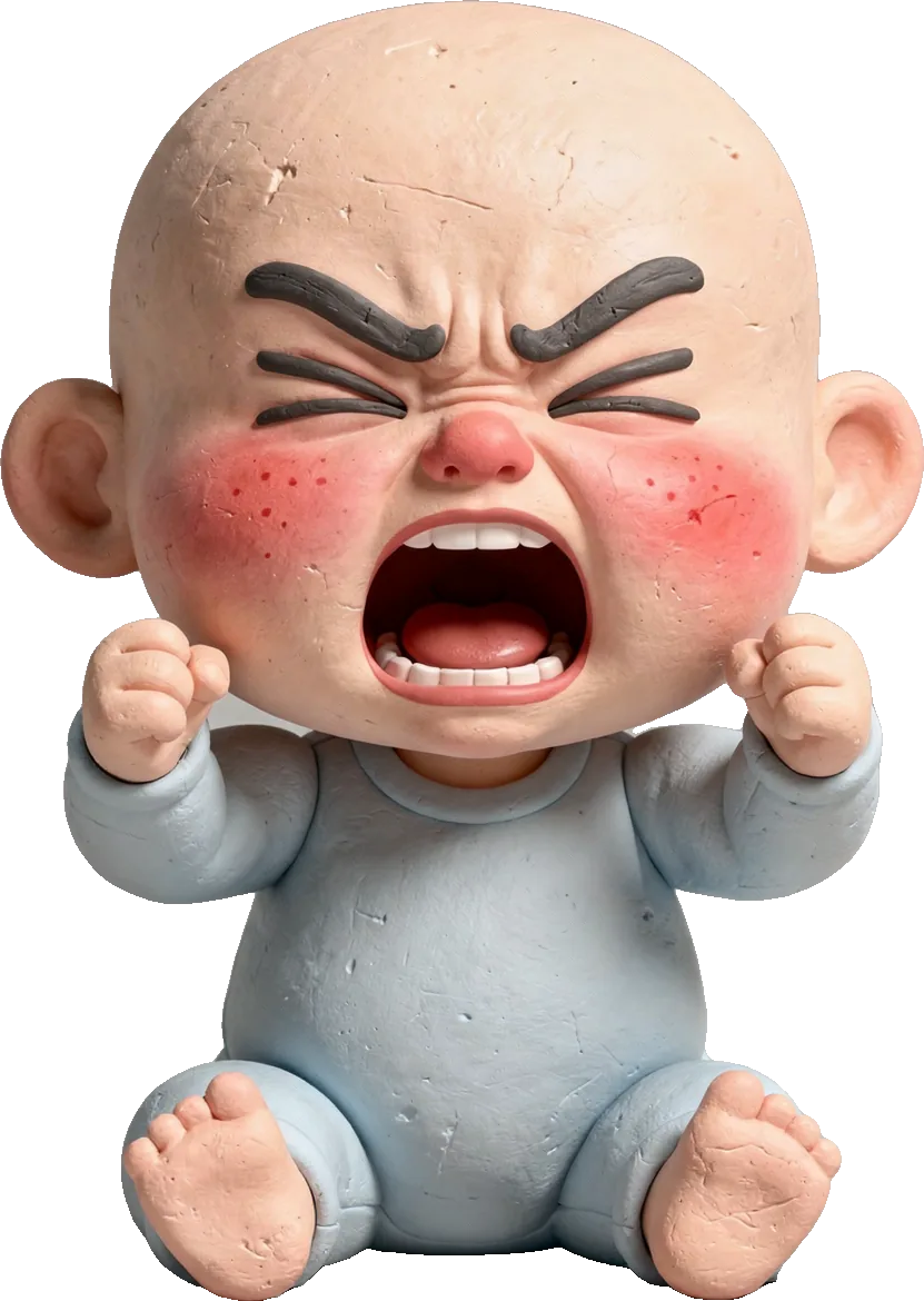 A furious cartoon baby mid-tantrum
